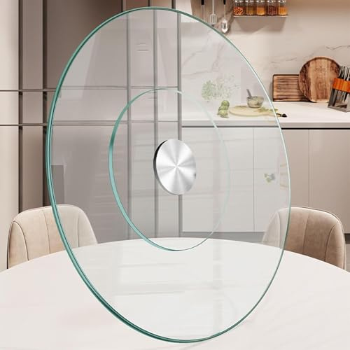 PP-Vic Plateau Tournant En Verre Trempé - Plateau Rond Rotatif À 360° - Plateau De Service Transparent - Avec Système D'assistance À La Rotation - Rotation Silencieuse Et Fluide,110cm/43in