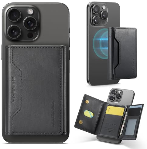VINEST MagSafe Wallet Magsafe Portemonnaie Mag Safe Kartenhalter | 8 Kartenfächer RFID Schutz Vielseitigkeit Wallet Ständer Hochwertigem PU Leder für iPhone 17/16/15/14/13/12 Serie Schwarz