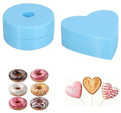 Fukaisu Donut & Herz Kuchen am Stiel Form Set, 3D Gedruckt Kuchen am Stiel Schneider und Drücker Antihaft DIY Backwerkzeuge für Zuhause Küche Geburtstag & Party Dessert (Blau)