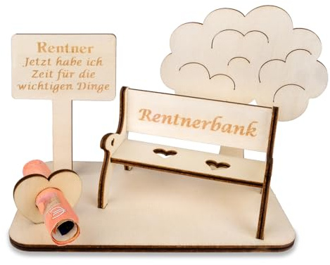 HOLDLEAF Ruhestand Geschenk Holz, DIY Geschenke Holzgeld, Originelles Geldgeschenk mit Ruhestandsbank, Holz-Schild Gästebuch Sparbüchsen,Unisex-Ruhestandsgeschenke