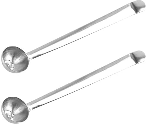 Housoutil Olivenlöffel Edelstahl 2 Stück Silber Langer Griff | Silber, Langer Griff, Abflussloch, Für Oliven, Für Kirschen, 2 Stück, Edelstahl