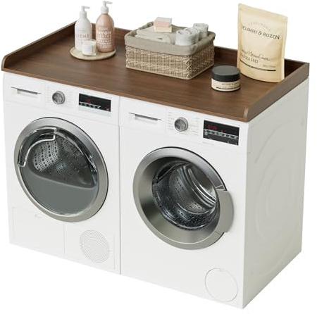 Apetaccat Arbeitsplatte für Waschmaschine und Trockner, 7CM, Walnuss | Wasserabweisende Waschmaschinenabdeckung, Waschmaschinenregal mit Anti-Rutsch-Pads, Abdeckung Waschmaschine Holz