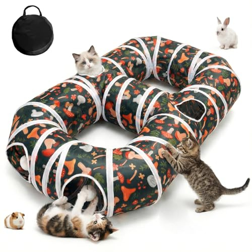 Cat Tunnel for Indoor Entertainment, Tear-Resistant Cat Play Tube with Play Ball, Collapsible Pet Tube with Interactive Peephole, Ideal for Kittens Puppies Rabbits (8-Shaped)