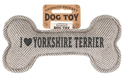 History & Heraldry Personalisiertes Quietschendes Hundespielzeug, Knochen Form, mit `Yorkshire Terrier` Aufschrift, Stoffspielzeug für Hunde