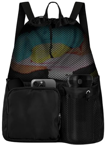 Alaoo Mochilas de Cuerdas, Mochilas de Malla para Playa,Bolsa de Natacióncon Bolsillo Impermeabl,Bolsa Deportiva Unisex Impermeable para Viajes, Playa, Natación