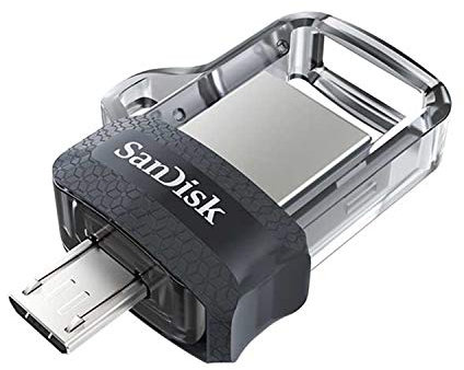 SanDisk Clé USB 3.0 Ultra Dual Drive m3.0 256 Go avec connecteurs micro-USB et USB Type-A réversibles, pour smartphones, tablettes et ordinateurs Android, Noir-Argent-Transparente
