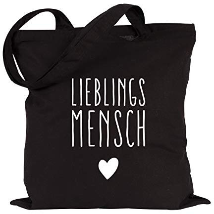 JUNIWORDS Jutebeutel - Wähle eine Farbe - Lieblingsmensch mit Herz (Beutel: Schwarz, Text: Weiß)