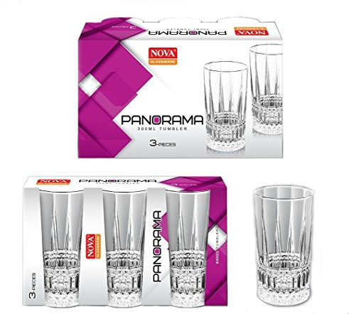 Set of 3 TUMBLERS Glasses Drinking 300ML Highball Style Glassware Juice Party (Panorama)