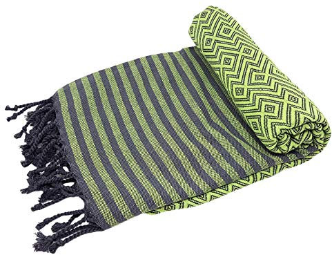 Stefano Ferrante KELIM LUX Hamamtuch Saunatuch Pestemal Fouta Strandtuch Badetuch Handtuch Baumwolle Backpacker 100x180 cm (Grasgrün)