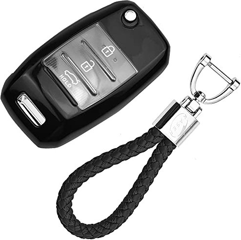 KASER Autoschlüssel Hülle kompatibel für Kia Cover TPU Silikon Hochglanz Schutzhülle Schlüsselhülle Fernbedienung Sorento Sportage Rio Carens Cadenza Carnival Optima Schlüsselbund (Schwarz)