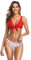 SHEKINI Costume da Bagno Donna Ties-up Regolabile Elegante Colletto Basso Costumi Due Pezzi Donna Triangolo Vita Bassa Sportivo Fondo Bikini da Spiaggia（S，Rosso）