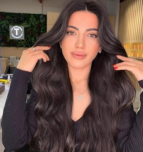 VEBONNY Braune Perücken für Frauen Synthetisches Haar Braune Lace Front Perücken Klebstofffreie Perücke Realistisch Aussehende Lange Braune Haare 22 Zoll VEBONNY-029