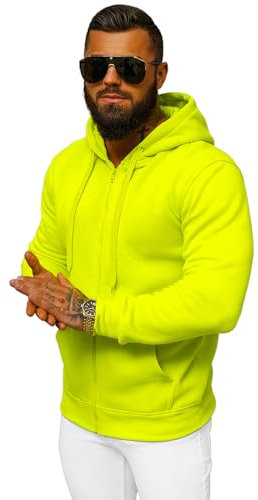 OZONEE Herren Hoodie Sweatjacke Kapuzenpullover Sweatshirt Farbvarianten Kapuzenjacke Kapuzenpulli mit Reißverschluss Langarm Sport Style Casual Fitness Training Basic J.Style 2008 GELB-NEON M