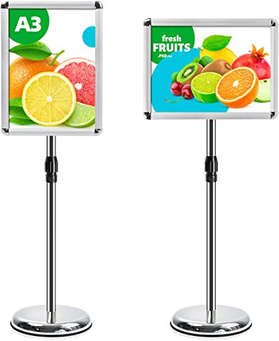 VAIIGO A3 porte - logo porte - affiche réglable porte - affiche en aluminium cadre à pression porte - menu porte - annonce interchangeable porte - sécurité et base ronde stable (argent, A3)