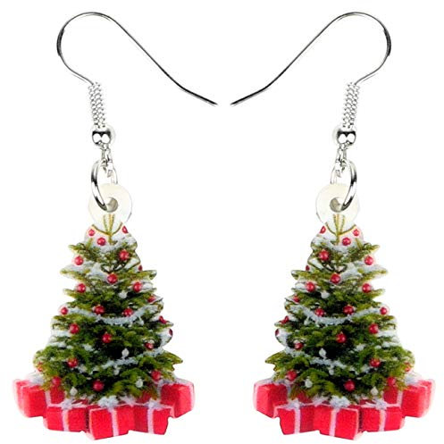 WEVENI Acryl Weihnachten LKW Baum Girlande Ohrringe Baumeln Schmuck für Damen Kinder Teens Festival Geschenke (Grün)