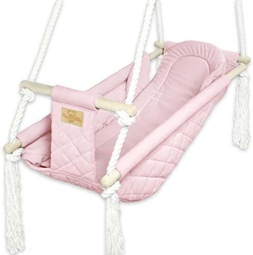 BlueKitty Wiege; Schaukel; Liegestuhl für Kinder; Babyschaukel; Kinderschaukel mit Kissen; Schaukel für Haus und Garten; Babyschaukel, Stoffschaukel, Kleinkindschaukel, Holzschaukel