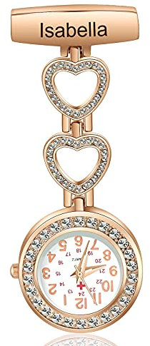 Lam Hub Fong Infirmière Montre Personnalisé Docteur Montre De Poche avec Graver Nom Suspendu Montre Médicale Épinglette Clip-on Broche Femmes Hommes Montres en Plein Air Cadeau (Or)