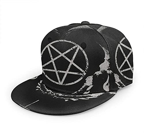 Oaieltj Unisex Baseball Cap Damen Herren Einstellbare Snapback Flat Bill Brim Baseball Cap Cool Hip Hop Hat, Gothic Okkult Satan Penta Symbol Totenkopf, One size