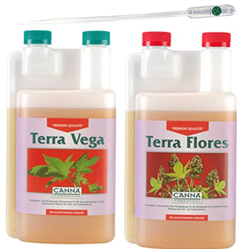 Canna Terra Vega Grow + Terra Flores Bloom Dünger Set Erde je 1L mit Pipette