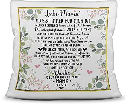 PR Print Royal Kissen mit schönem Spruch für Mama - Danke Mama - Geschenk für die Beste Mama zum Muttertag - inkl. Füllung, Kissen Polyester Weiß, 40x40 cm