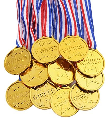 flintronic 12 Stücke Gewinner Medaillen,Kunststoff Medaillen Gold Kinder für Sport, Wettbewerbe Auszeichnungen,Party,Preisen Awards