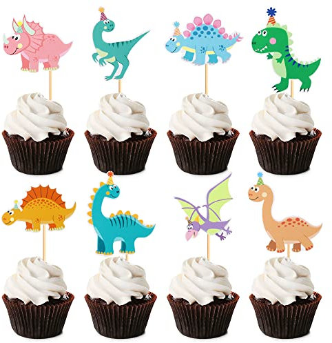 Blumomon 32Pcs Dinosaur Cupcake Toppers Baby Dinosaur Cupcake Picks Dino Theme Baby Shower Kids Birthday Party Cake Decorations Supplies