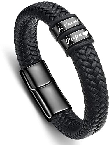 Papa Bracelet Cadeau fete des peres - gravure ”Jet’aime Papa” Cadeau Papa de Noël (Papa Bracelet)