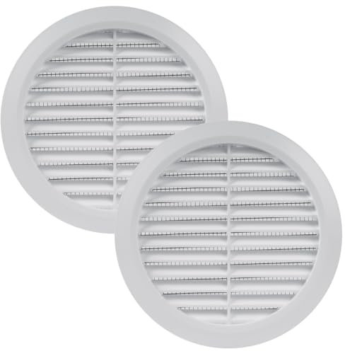 Vent Systems 2 Stück 125 mm Weiß Lüftungsabdeckung – Runde Lüftungsschlitze – Grillabdeckung – Integrierter Insektenschutz – HVAC-Lüftungsöffnungen für Badezimmer, Heimbüro, Küche