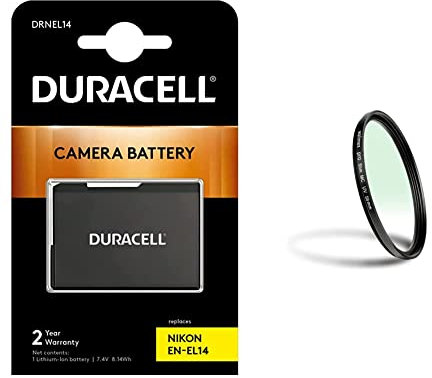 Duracell DRNEL14 Li-Ion Kamera Ersetzt Akku für EN-EL14 & Walimex Pro UV-Filter Slim MC 58 mm