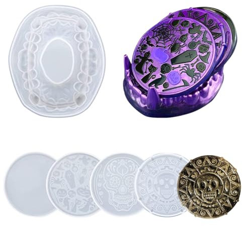 DIYBravo 4 Pièces Moules de sous Verre de Halloween, avec Moule de Support de Crocs, Moules Résine Epoxy en Silicone, Moules pour Table Décoration Coaster Tapis de Bol (5 Pièces)