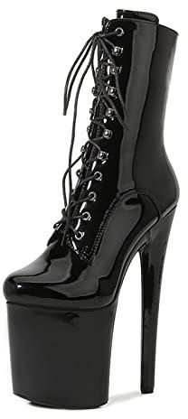 WOkismD Grande Tubo d'Acciaio Scarpe da Ballo 20CM Super Tacco Alto Cavalleria Stivali Nightclub Stage Tacco Alto Stivali Tacco Sottile Stivali,Nero,43 EU