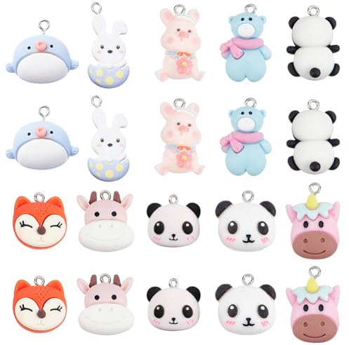 SUNNYCLUE 1 Box 40 Stück 10 Stile Tier Harz Charms Tier Flatback Charm Niedlicher Cartoon Charms Panda Bär Vogel Charm Für Schmuckherstellung Charms DIY Halskette Ohrringe Schlüsselanhänger Armband Ba