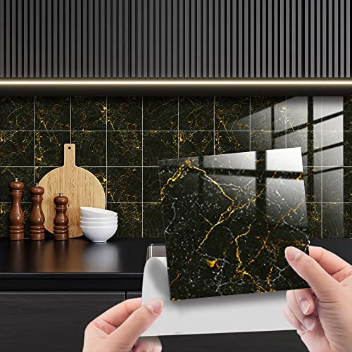 HORIWE Fliesenaufkleber Marmorierung 15x15cm Wandfliese Aufkleber 20 Stück PVC Fliesensticker Fliesen Folie Selbstklebende Tapete Wasserdicht Wandaufkleber für Küche, Schrank, Möbel, Tisch