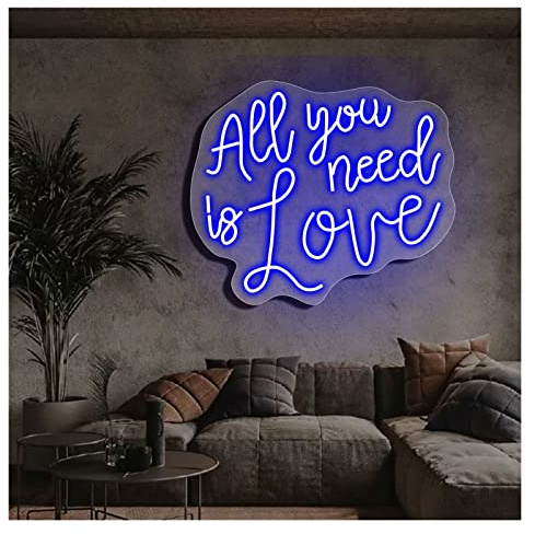 LED Neon Sign All You Need is Love LED Light Board Signs Personalized Large LED Acrylic Light Up Neon Sign For Bedroom For Wall Decor Wedding Bar Party Outdoor Happy (Blue 60x52cm)