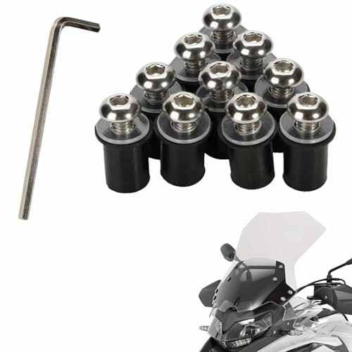 Boulons et Vis du Pare-Brise de Moto,M5x16mm Universel Boulons et Vis du Pare-Brise de Moto,10 Pièces Vis de Pare-Brise de Moto,Fixation De Pare-Brise De Moto,Moto Pare-Brise Kit Boulons (Argent)