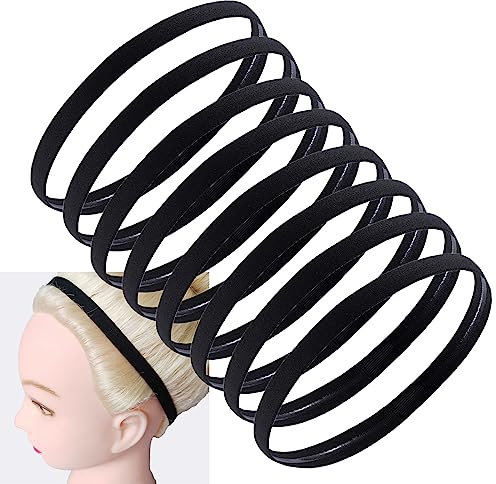 Lot de 8 - Bandeaux de Sport, Bandes de Cheveux pour Hommes, Bandes de Cheveux élastiques antidérapantes de Sport Noires pour Hommes Femmes pour Yoga, Football, Course à Pied, Fitness (Noir)