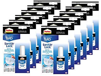 Pattex Perfektes Bad Sanitär Lack, weißer Fugenstift für die Reparatur von Rissen und Kratzern, ideal für die Fliesen Reparatur in Bad und Küche, schnell und wasserfest*, 12x45g Pinselflasche