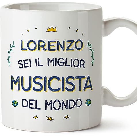 Mugffins Tazza Personalizzata in ceramica per MUSICISTA uomo 11 oz / 350 ml - In italiano - Migliore del Mondo - Idea regalo per compleanno, anniversario, natale, laurea
