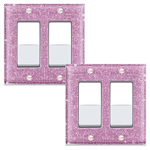 2 Stück rosa Lichtschalter-Abdeckplatte rosa Glitzer Lichtschalterabdeckung rosa Strass Steckdosenabdeckung rosa Bling Lichtschalterabdeckung rosa glitzernde Lichtschalterabdeckung rosa Strass