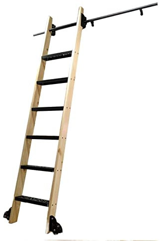 Schiebe-Hardware-Kit,Rollleiter-Hardware-Bibliothek,komplettes Set,robuste,robuste Scheunenschiene,Leiter-Aufhänger-Schienensystem,Schienen-Kit mit Bodenrollenrädern (Keine Leiter) (Größe: 13