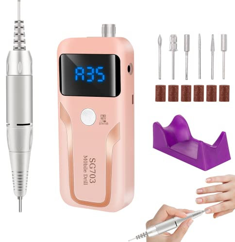 Electric Nail Drill, DELIFO Portable Nail Drill Professional PedicureRechargeable 35000 RPM Nail File Machine Acrylic Nails Polishing Tools with Bits LED Display for Home Salon Manicure
