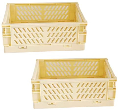 EURXLQ 2 Stück Klappbox,Klappkiste Körbe Aufbewahrung Zusammenklappbarer Tragbar Aufbewahrunskisten Bunt aufbewahrungskiste Geeignet für Küche,Bad,Büro,Schlafzimmer (Gelb, 25×16×10cm)