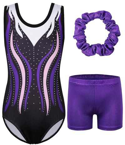 ZNYUNE gymnastikanzug hose mädchen turnanzug Ärmellos/langarm turnkleidung mädchen gymnastik Tumbling Tanz hose KHB296 BlackPurple 10A