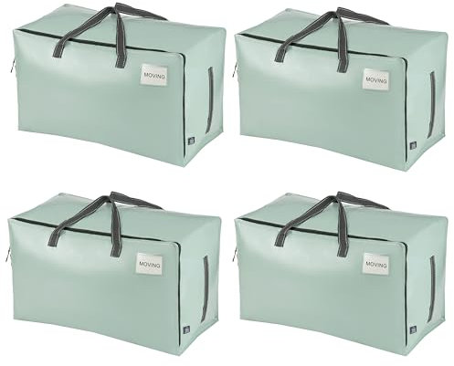 VENO 102 Liter Große Aufbewahrungstasche mit Deckel, Strapazierfähige Griffe und Reißverschlüssen für Umzug, Kleideraufbewahrung, Hausbedarf, wasserabweisend (Hellgrün, 4er-Pack)