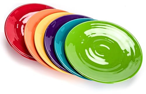 MIYOPESI 11-Inch Melamine Plates (Set of 6) - Unbreakable and Reusable Plastic Dinnerware with Ceramic Feel, Stackable and Dishwasher-Safe - Versatile for All Meals (Multicolor)