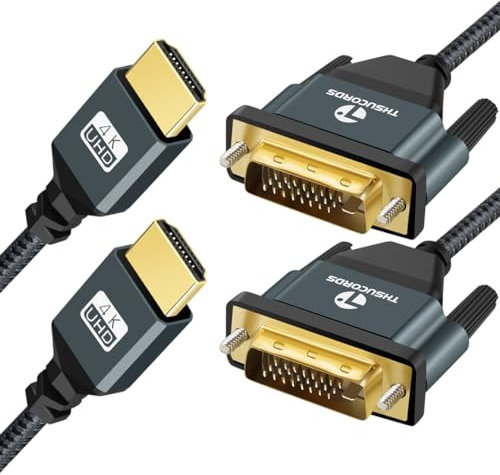Thsucords Câble HDMI vers DVI 4K 2M Lot de 2, Plaqué et Tressé, Câble DVI vers HDMI Bidirectionnel Compatible avec projecteur, ordinateur Portable, TV, PC, lecteur DVD