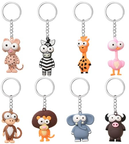 KNBMCAV 8 pièces Porte-clés Enfants Porte clé Cartoon Anime Silicone Porte-clés Animaux Cartoon 3D Porte-clés Voiture Cadeau Porte-clés