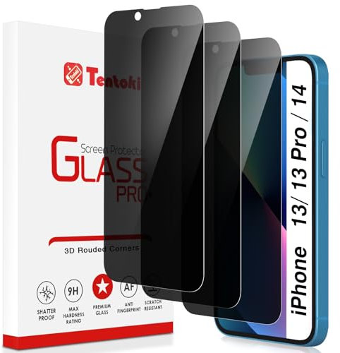 Tentoki Sichtschutz für iPhone 13/13 Pro / 14 panzerglas 6,1 Zoll, Full Screen Anti-Spy Privacy Panzer Schutz Glas [3 Stück] Kratzfest, Anti-Fingerprint und blasenfrei