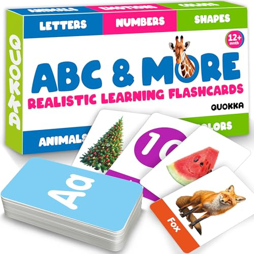 Lernkarten für Kleinkinder ab 1-2 Jahren - ABC-Lernressourcen ab 3-4 | 60 Stück - Alphabet, Zahlen, Farben, Buchstaben und Tiere - Realistische Lernaktivitäten