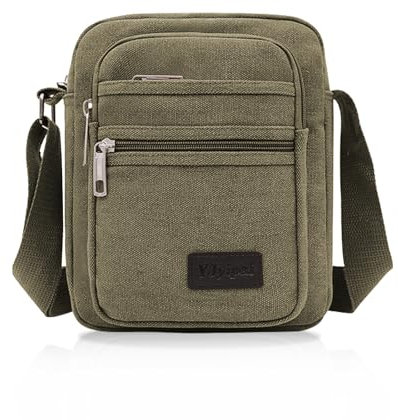 FuninCrea Casual Crossbody Tasche, Canvas Umhängetasche Messenger Taschen für Männer, Multi Pocket Crossbody Telefon Tasche mit Schultergurt für Sport, Reisen, Wandern, Radfahren (Verde)